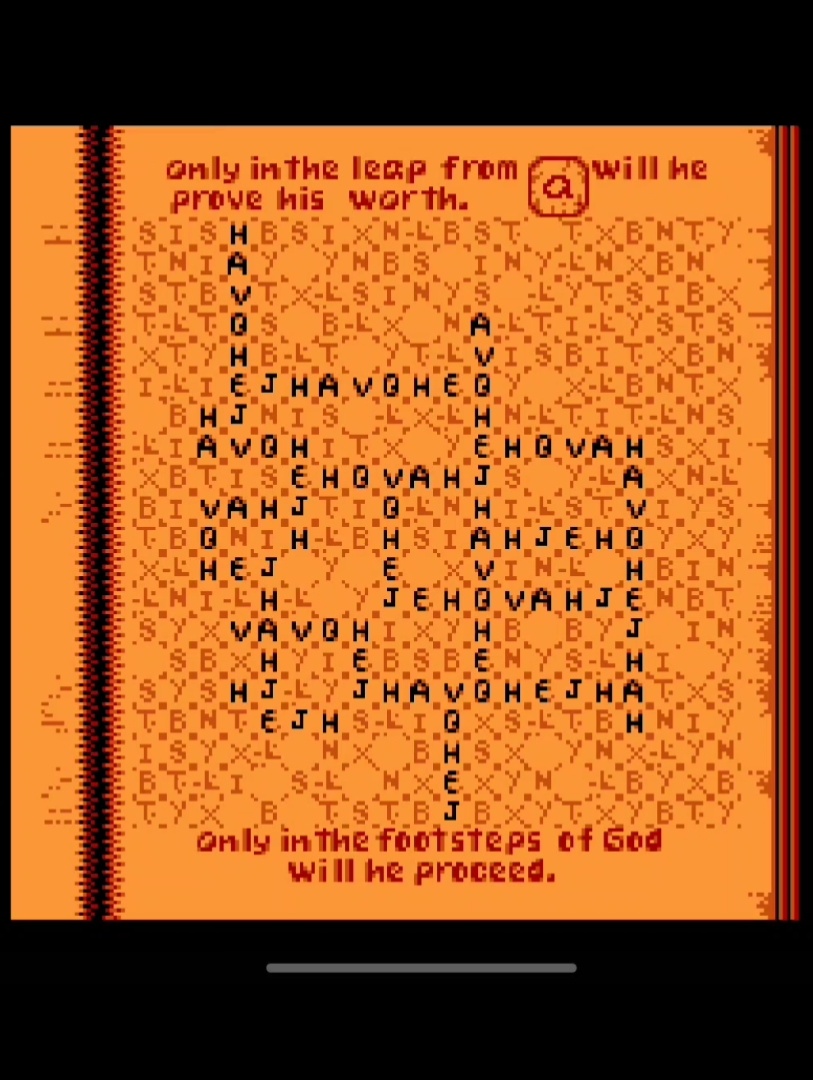 Карта для прохождения буквенного поля в игре Денди Индиана Джонс и последний крестовый поход