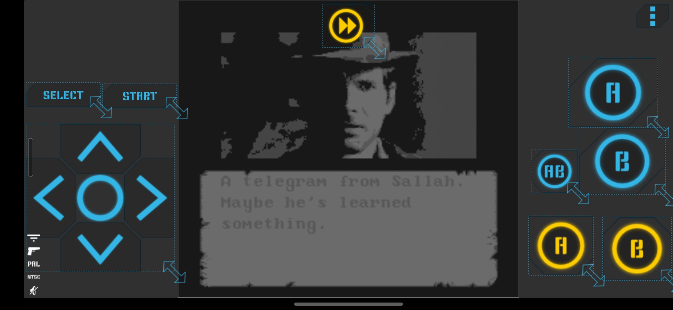 Окно настройки расположения кнопок управления и изменения их размера. Эмулятор NES Nostalgia