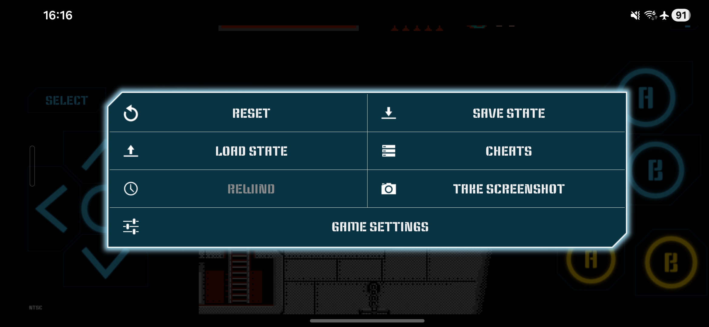 Окно открытого меню Эмулятора NES Nostalgia. Здесь ищем пункт GAME SETTINGS